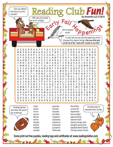 Early Fall Happenings Word Search Puzzle