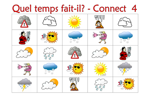 FRENCH ~ Quel temps fait-il? Connect 4 by labellaroma - Teaching