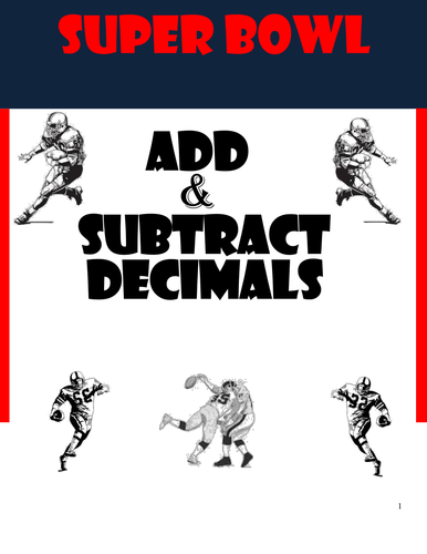 Football Adding and Subtracting Decimals Worksheets