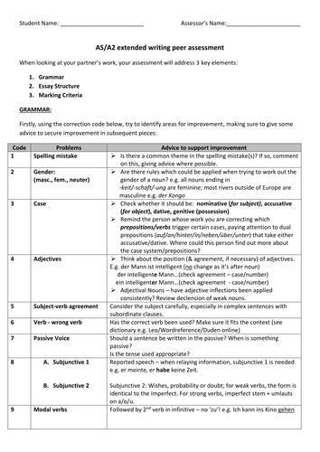 German A level peer assessment tasks