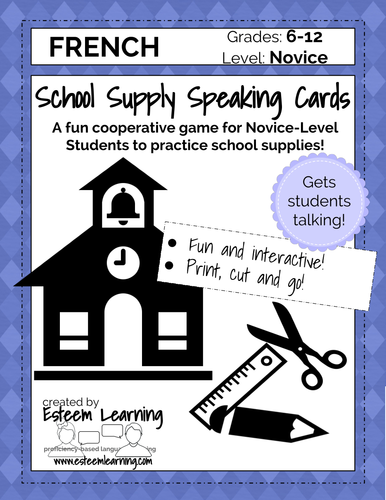 School Supplies Speaking Cards - French 