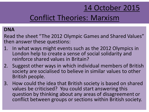 Sociology H580 / H180 Lesson 9 Introduction to Marxism and Conflict Theory