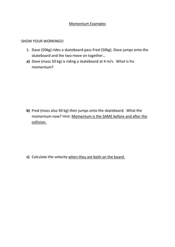 Momentum Worksheets and Answers