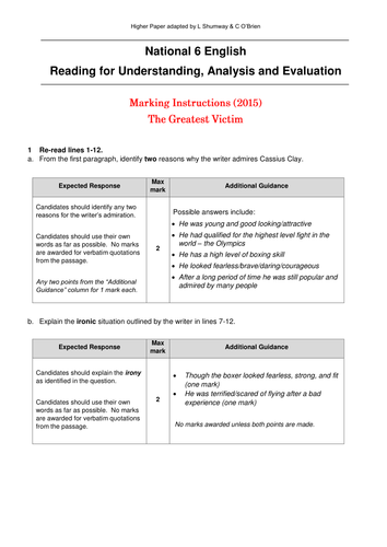 Higher Close Reading Practice Paper