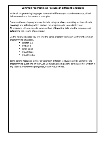 Common Programming Features in Different Programming Languages