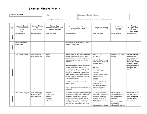 Year 3 literacy english planning - stories - new curriculum 2014-2015