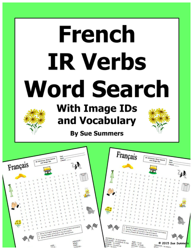 French IR Verbs Word Search Puzzle, Image IDs, and Vocabulary Lists