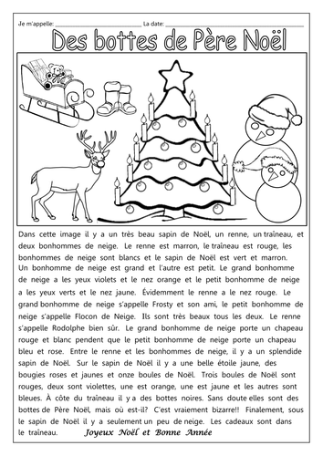 FRENCH - CHRISTMAS - Les Bottes de Père Noël - Comprehension - Worksheets