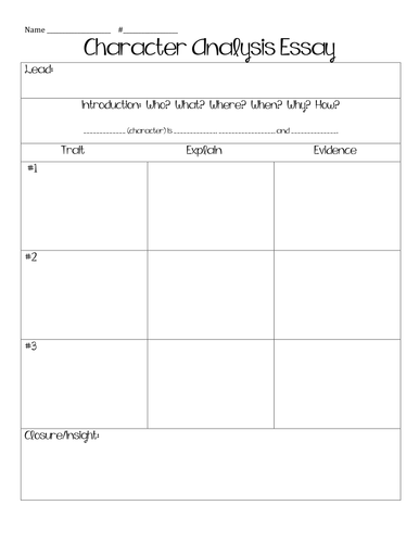 Character Analysis Essay Graphic Organizer Teaching Resources
