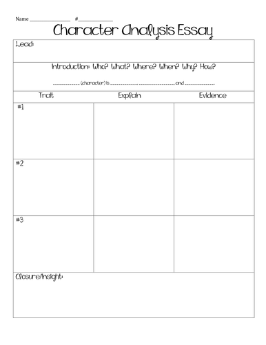 Character Analysis Essay Graphic Organizer