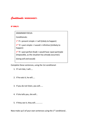 CONDITIONALS Grammar Focus 1,2 and 3