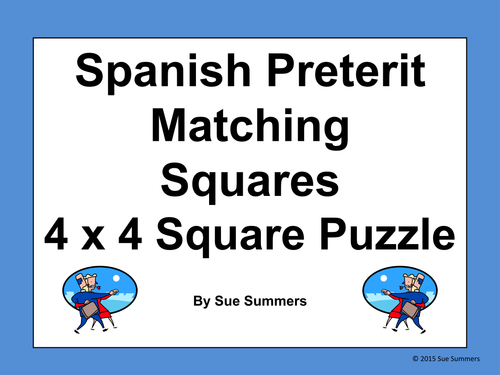 Spanish Preterit AR Verbs Conjugated 4 x 4 Matching Squares Puzzle