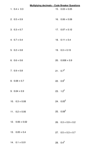 multiplying decimals teaching resources