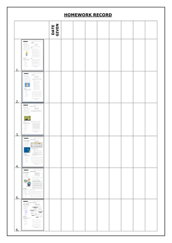 Maths Homework Sheets and Recording Sheet
