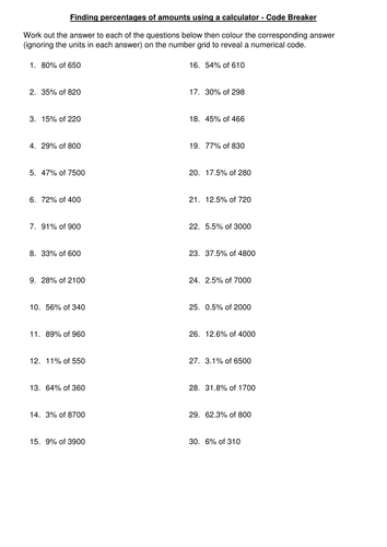 Percentages of amounts using a calculator by mariomonte40 - Teaching