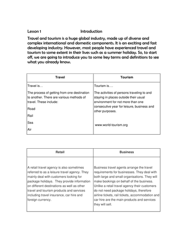 lesson 1 travel and tourism 