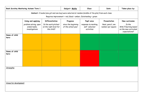 maths book scrutiny sheet