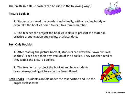 French Class Objects Booklet and Presentation - J'ai Besoin de...