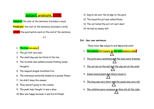 Rainbow Grammar - Subject predicate stop highlight
