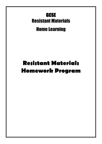 RESISTANT MATERIALS HOME LEARNING PACK