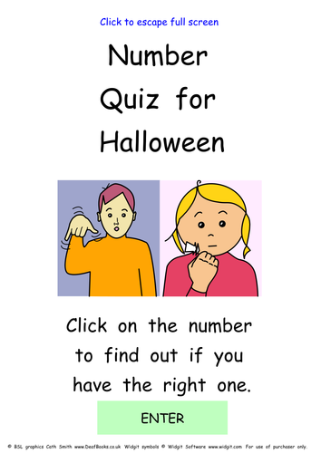 Halloween Interactive number Quiz with BSL Signs & Widgit pictures