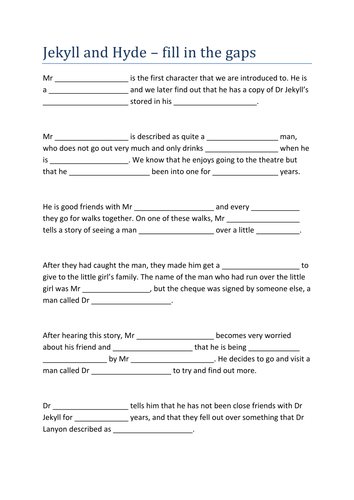 Jekyll and Hyde Chapter 2 - Analysis, language, summaries, self starters, activities