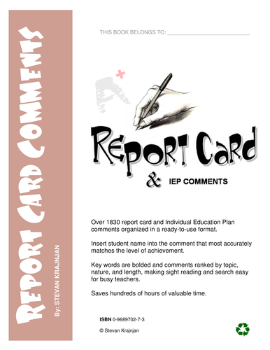 1 850 report card comments for teachers teaching resources