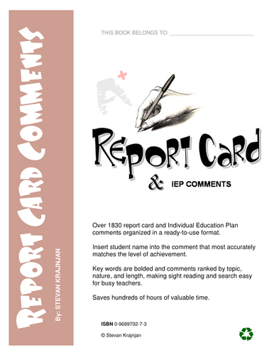 1,850 REPORT CARD COMMENTS for TEACHERS