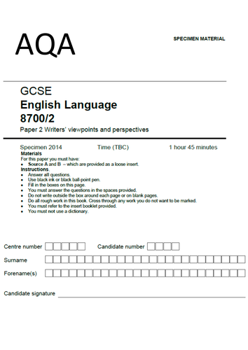 NEW teacher-written exam paper: AQA English Language Paper 2 Writers' viewpoints and perspectives
