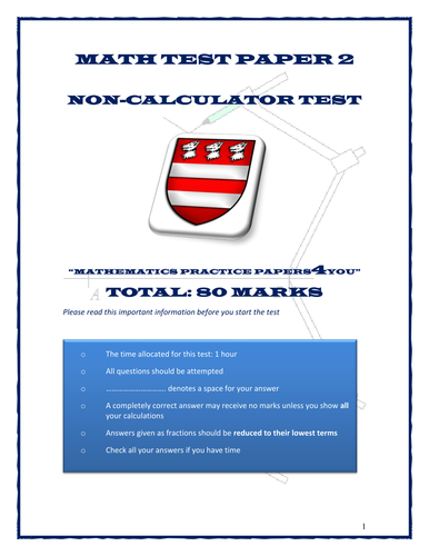 Examination Practice Paper Number 2: Year 6 and/or 7 