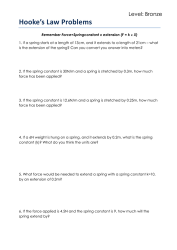 Differentiated Hooke's Law worksheets - now with added Bronze level