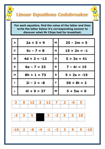 Two Step Linear Equations Code Breaker