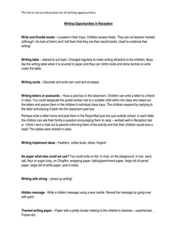 Writing Opportunities in Reception