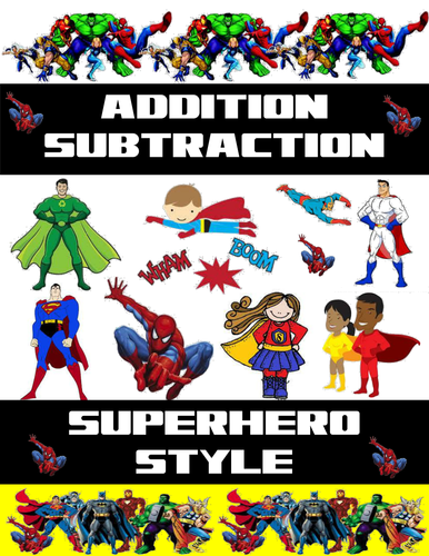 superhero addition and subtraction worksheets teaching resources