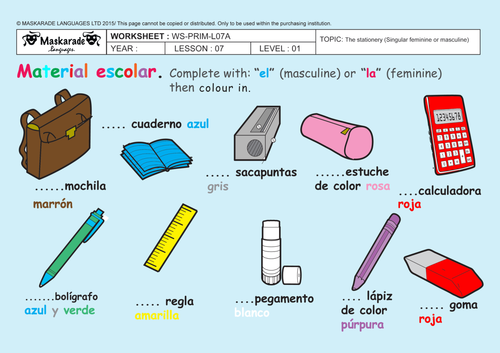 SPANISH- AT-SCHOOL-Y3-Y4: School stationery/ Material escolar/ Numbers 11-20/Los números de 11 a 20