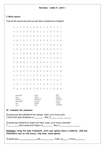 Year 9-  Revision Worksheet 