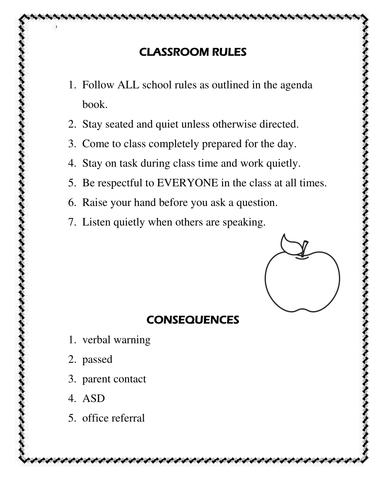 Class Rules Sheet EDITABLE