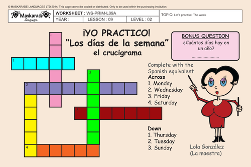 SPANISH-AT-SCHOOL-Y4/5: The weather forecast for the week/ Crossword