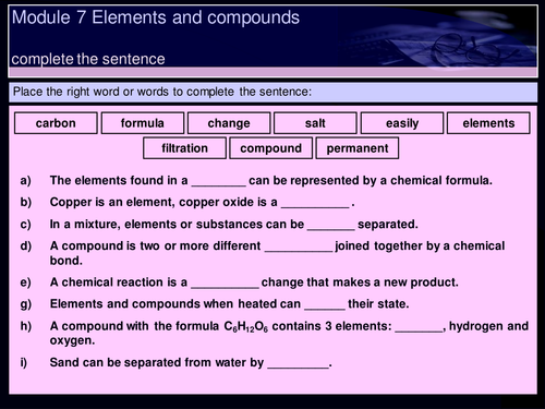 KEY STAGE 3 SCIENCE MODULE  7 ELEMENTS AND COMPOUNDS 