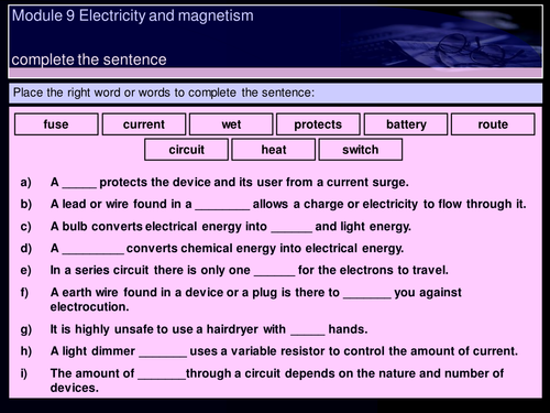 KEY STAGE 3 SCIENCE MODULE  9 ELECTRICITY AND MAGNETISM 