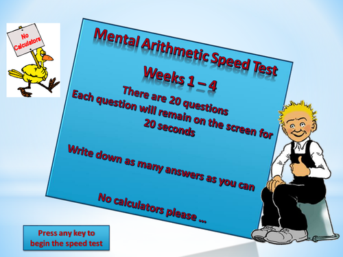 Mental Arithmetic Tests Weeks 1 - 4 with answers