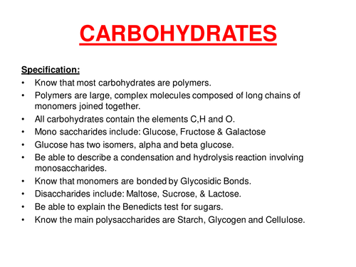 New AQA AS BIOLOGY - Carbohydrates & Variation In Carbohydrates