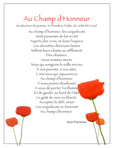 Le Jour du Souvenir / Remembrance Day or Poppy Day ("In Flanders Fields" in French)