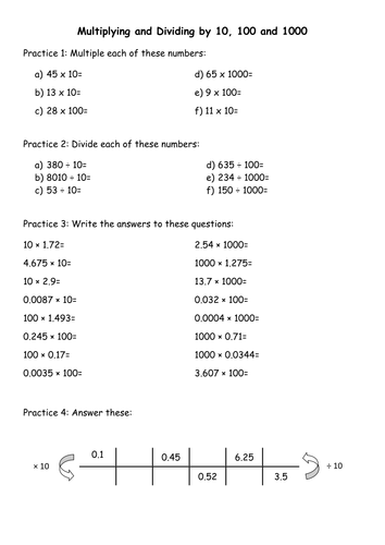 Multiplying And Dividing By 10, 100 And 1000 | Teaching Resources