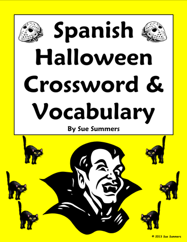 Spanish Halloween Crossword, Image IDs and Vocabulary Reference - 35 Words!