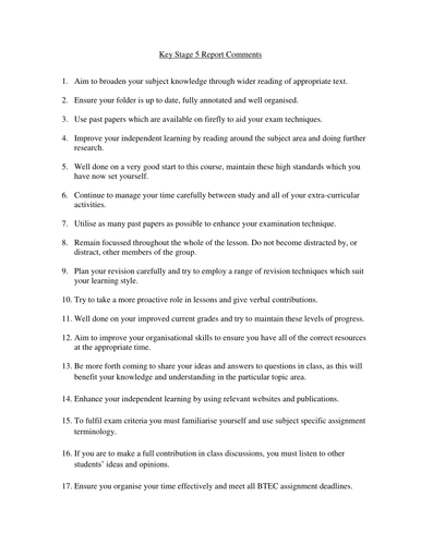KS5 Report Comment Bank