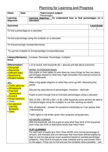 differentiated lesson plan and presentation  percentages, increases, decreases, use of the muliplier