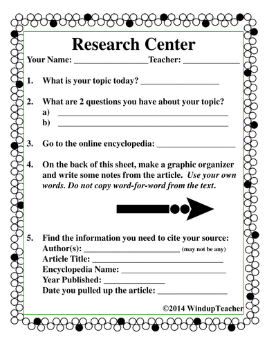 Research Center Reproducible *Online Encyclopedia Version*