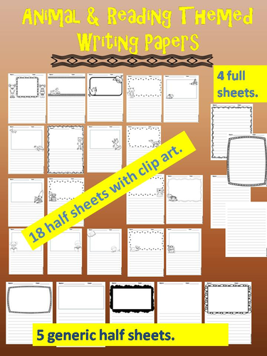 Writing Paper Pack for Elementary *dog, cat, book, ocean* 27 Reproducible Pages