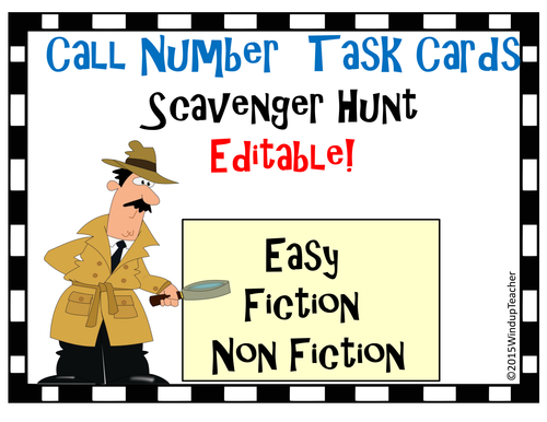 Call Number Scavenger Hunt Task Cards for Library *Editable!!